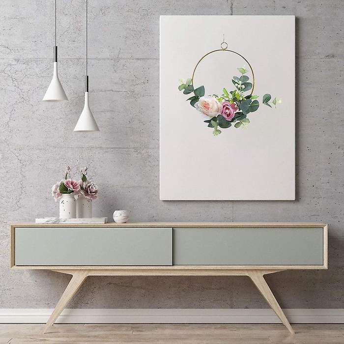 Floral Hoop Wreath Garland Artificial Rose for Nursery Decor, Round