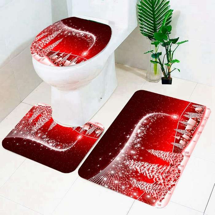 3 Piece Non-slip Bathroom Rugs Set with Christmas Tree Printed