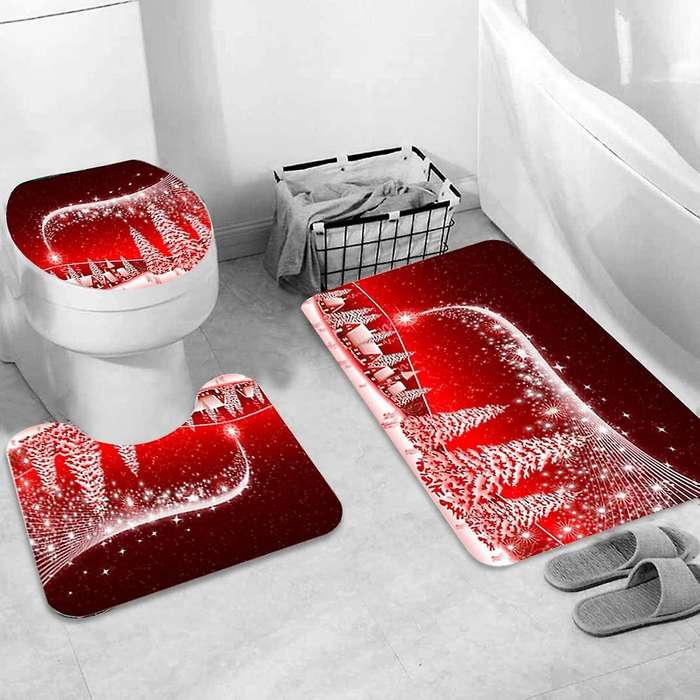 3 Piece Non-slip Bathroom Rugs Set with Christmas Tree Printed