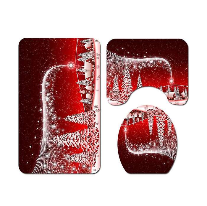 3 Piece Non-slip Bathroom Rugs Set with Christmas Tree Printed