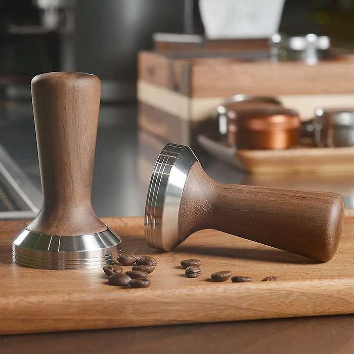 Coffee Tamper Wooden Espresso Handle Tamping Stainless Steel 58mm