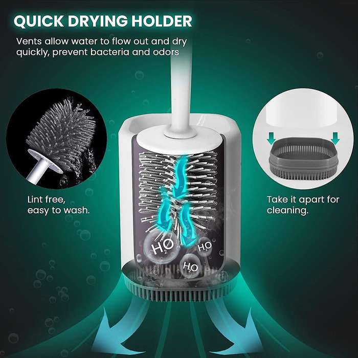 Toilet Brush and Holder, Silicone Toilet Brush Holder Set with Handle