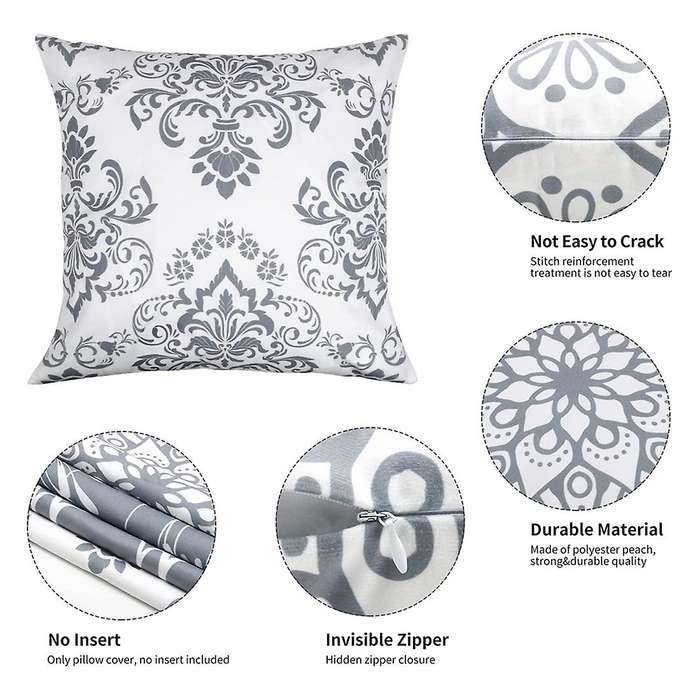 4pcs Grey Decorative Throw Pillow Covers for Sofa Couch