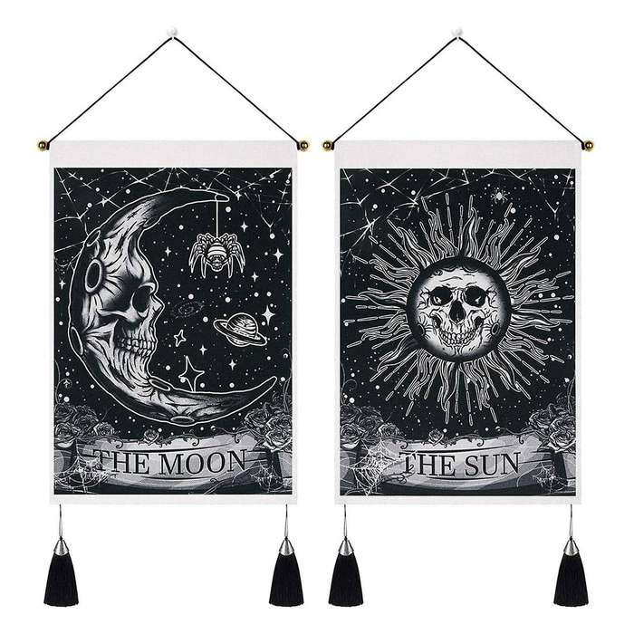 Pack Of 2 Moon and Sun Tapestry Black Tapestry (13.8 X 19.7 Inch)