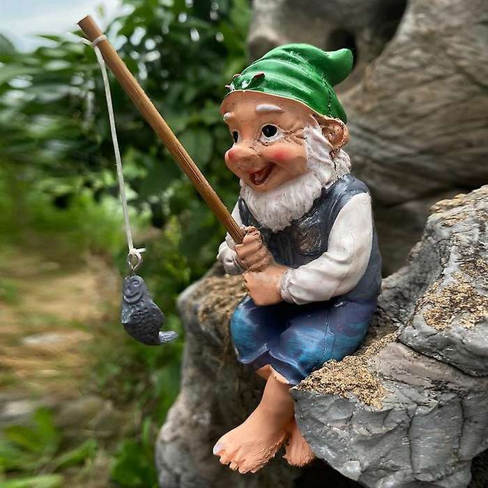 Garden Gnome Statue Resin Fishing Dwarf Elf Figurines Ornaments