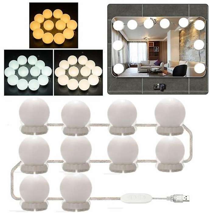 Led Mirror Light Makeup Mirror Usb Cosmetic Make Up Lamp 10 Bulbs Kit