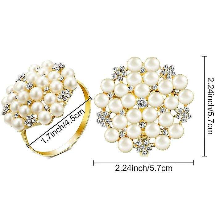 8 Pack Pearls Exquisite Alloy Napkin Ring for Party, Table Decoration
