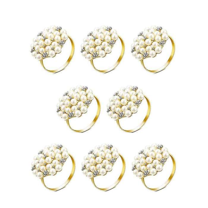 8 Pack Pearls Exquisite Alloy Napkin Ring for Party, Table Decoration
