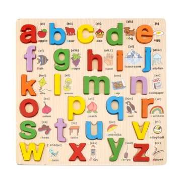 1 Set Wooden Puzzle Hand Grab Board Toy Alphabet Letters Numbers Toddler Kids Early Lea... (TYPE: C)
