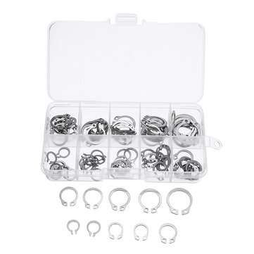 100Pcs Stainless C-Type Circlip Retaining Snap Ring Circlip Assortment Kit + Box