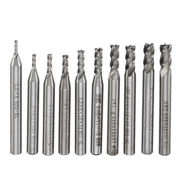 10pcs 1.5mm to 6mm HSS 4 Flute End Mill Cutter 6mm Shank Milling Cutter Set