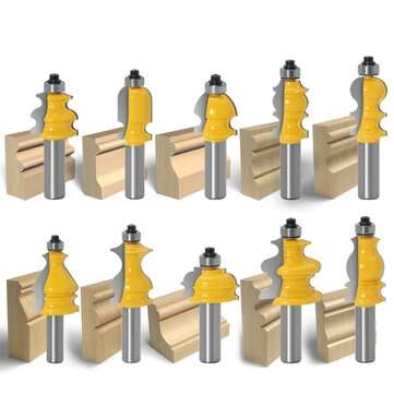 10pcs 12mm Shank Architectural Molding Handrail Router Bits Set Casing Base CNC Line Woodworking Cut