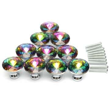 10Pcs 28mm Diamond Crystal Shape Glass Cabinet Knob Cupboard Drawer Pull Handle