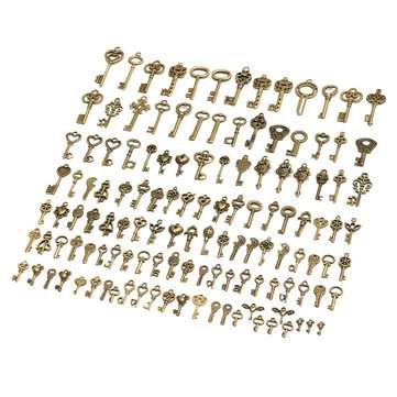 128Pcs Vintage Bronze Key For Pendant Necklace Bracelet DIY Handmade Accessories Decorations