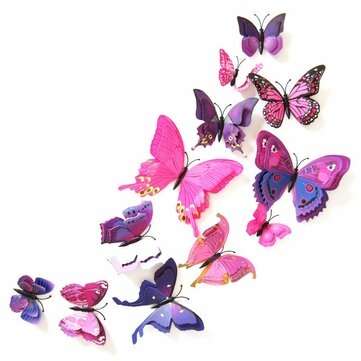 12PCS 7 Colors 3D Double Layer Butterfly Wall Sticker Fridge Mag... (COLOR.: CLARET | STYLE: MAGNET)