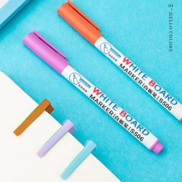 12pcs Mixed Colour White Board Bright Marker Pen Set Fine bullet Tip Pens Easy Dry Wipe Stationery P