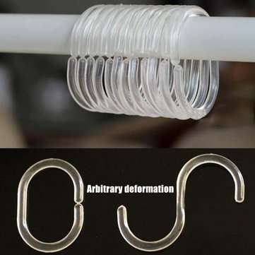 12Pcs Shower Curtain Hooks Plastic Bathroom Shower Curtain Rings Deformable Hanging Hook