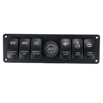 12V-24V 6 Gang LED Digital Voltmeter Marine Ignition Toggle Rocker Switch Panel