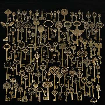 130pcs Antique Bronze Brass Vtg Ornate Skeleton Keys Lot Pendant Fancy Heart Pendants Key Gift