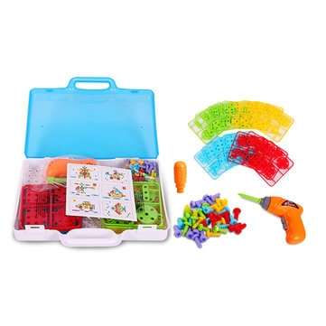 144pcs Kid`s Electric Drill Power Tool Screw Driver Drill Toys Construction Drill Toys DIY Education