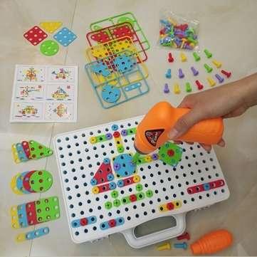 144pcs Kid`s Electric Drill Power Tool Screw Driver Drill Toys Construction Drill Toys DIY Education
