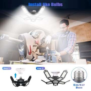 18000LM E26/E27 LED Garage WorkShop Light Home Ceiling Fixture Deformable Lamps