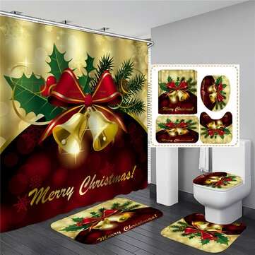 180x180cm Christmas Bell Shower Curtain Lid Toilet Cover Bath Floor Pedestal Mat (SIZE: #3)