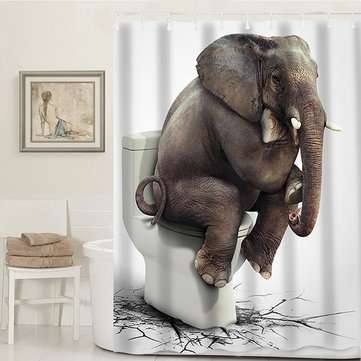 180x180CM Elephant Waterproof Bathroom Shower Curtain 12 Hooks