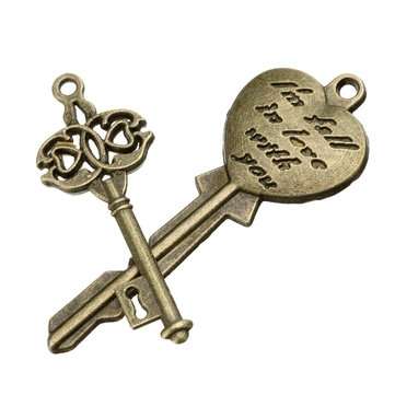 19Pcs Antique Bronze Key Retro Pendant Kit Necklace Bracelet Anklet Decorations