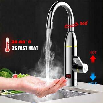 220V 3kW Instant Electric Hot Faucet Fast Water Heater Bathroom Kitchen Tap LED Display