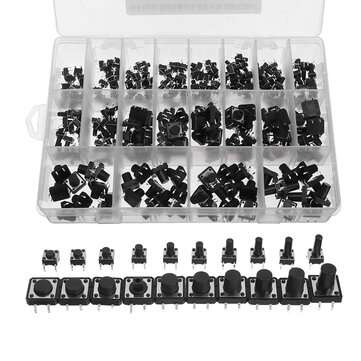250Pcs 6 x 6mm 12 x 12mm 20 Value 4 Pins Tactile Push Button Switch Micro Momentary Tact Assortment