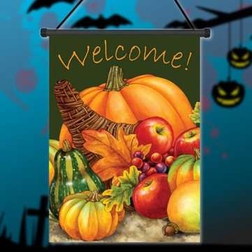 28" x 40" Pumpkin Harvest Cornucopia Welcome Autumn Fall Garden Flag Yard Banner Decorations