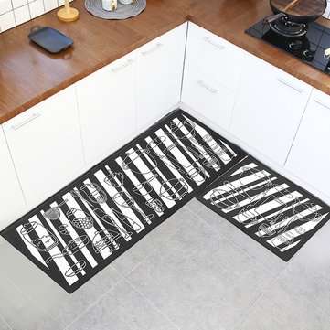 2Pcs Kitchen Floor Carpet Non-Slip Area Rug Bathroom Door Floor Mat Set