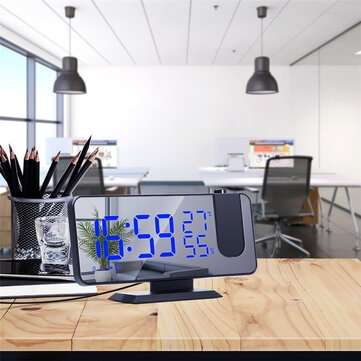 2Pcs LED Mirror Alarm Clock Big Screen Temperature and Humidity Display with Radio and Time Projecti