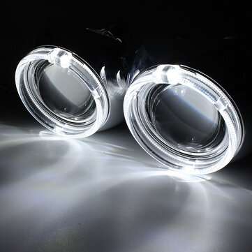 2Pcs Mini Car LED Projector Headlights Halo Ring Angel Eye Lights RHD Bi-Xenon HID... (COLOR: WHITE)