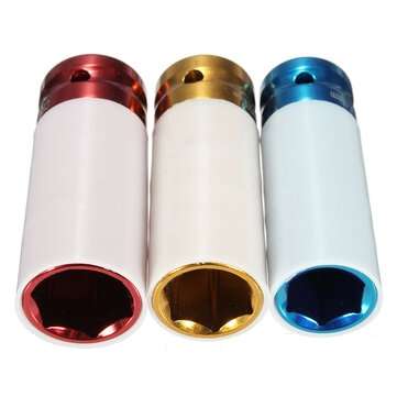 3 Pcs CR-MO 1/2" 17mm 19mm 21mm Alloy Wheel Impact Nut Socket Set Wall Deep Impact Socket