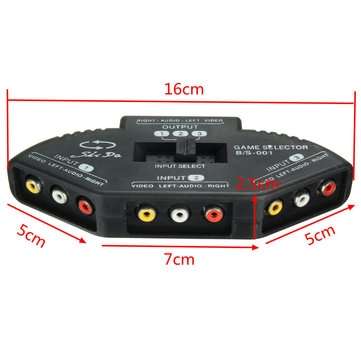 3 Way Audio Video AV RCA Switch Box Composite Selector Splitter With FT Cables