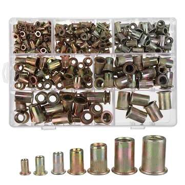 300Pcs M3/4/5/6/8/10/12 Carbon Steel Zinc Plated Rivet Nut Flat Head