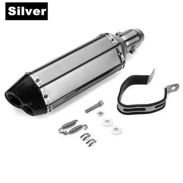 38-51mm Motorcycle Exhaust Carbon Stainless Muffler Pipe Double Air Outlet ATV (COLOR.: SILVER)