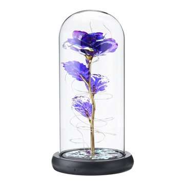 Crystal Galaxy Rose In The Glass Dome 20LED Lights Gift For Girlfriend Mom Wife W... (COLOR: PURPLE)