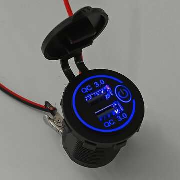 Dual USB Port Car Charger Socket QC 3.0 Fast Charging Outlet Car Truck Boat RV (COLOR: BLUE)