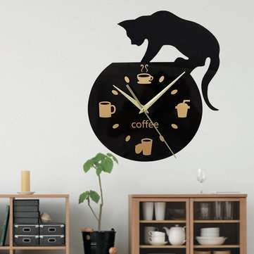 Emoyo ECY013 DIY Creative Coffee Cat Wall Clock Animal Wall Clock Quartz Wall Clock For Home Office
