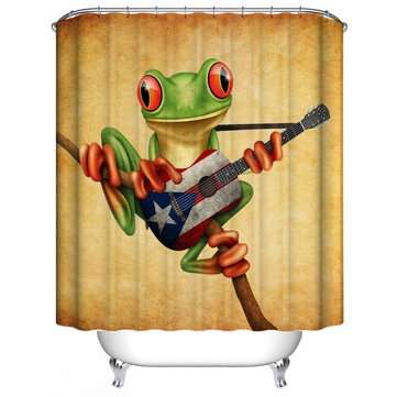 Frog Playing Guitar Bathroom Shower Curtain Anti-skid Bath Carpet Rugs Toilet Seat Cov... (SIZE: #1)