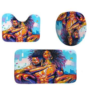 Graffiti Couple Bathroom Waterproof Shower Curtain Toilet Cover Mat Non-Slip ... (MAT PACKAGE: 3PCS)