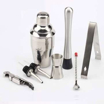 KITWarm 350ml Stainless Steel Cocktail Shaker Drink Shaker Set 8 Piece Bartender ... (COLOR: SILVER)