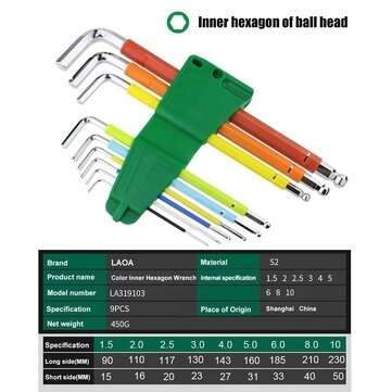 LAOA 9Pcs Inner Hex Wrench Set Colorful Ball-head Torx-head Hexagonal Combination Screw... (TYPE: B)