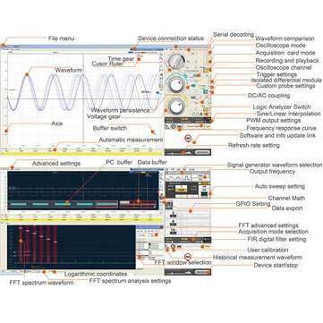 LOTO OSCA02X 2 Channels 35MHz Bandwidth USB/PC Oscilloscope+Logic Analyzer + Signal generator for Au
