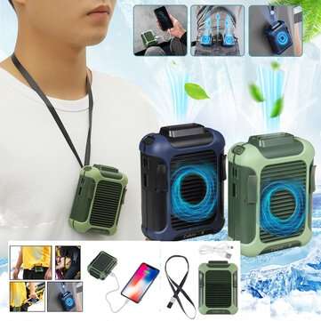 Mini Neck Air Cooler Fan Waist Clip on Fan Lazy Hands-Free Hanging Band USB Re... (COLOR: BLACKBLUE)