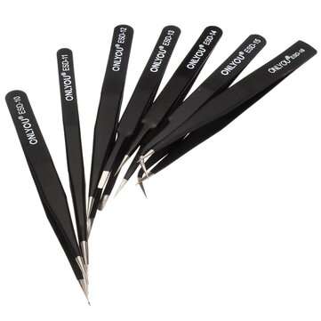ONLYOU ESD 7pcs BGA Precision Tweezer Set Anti Static Tweezers Stainless Tweezers