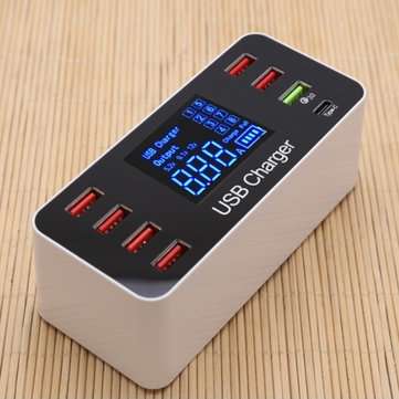 Portable 8-Port USB Adapter Phone MP3/4 Charging LCD Display QC3.0 Fast Charger (PLUG: EUPLUG)